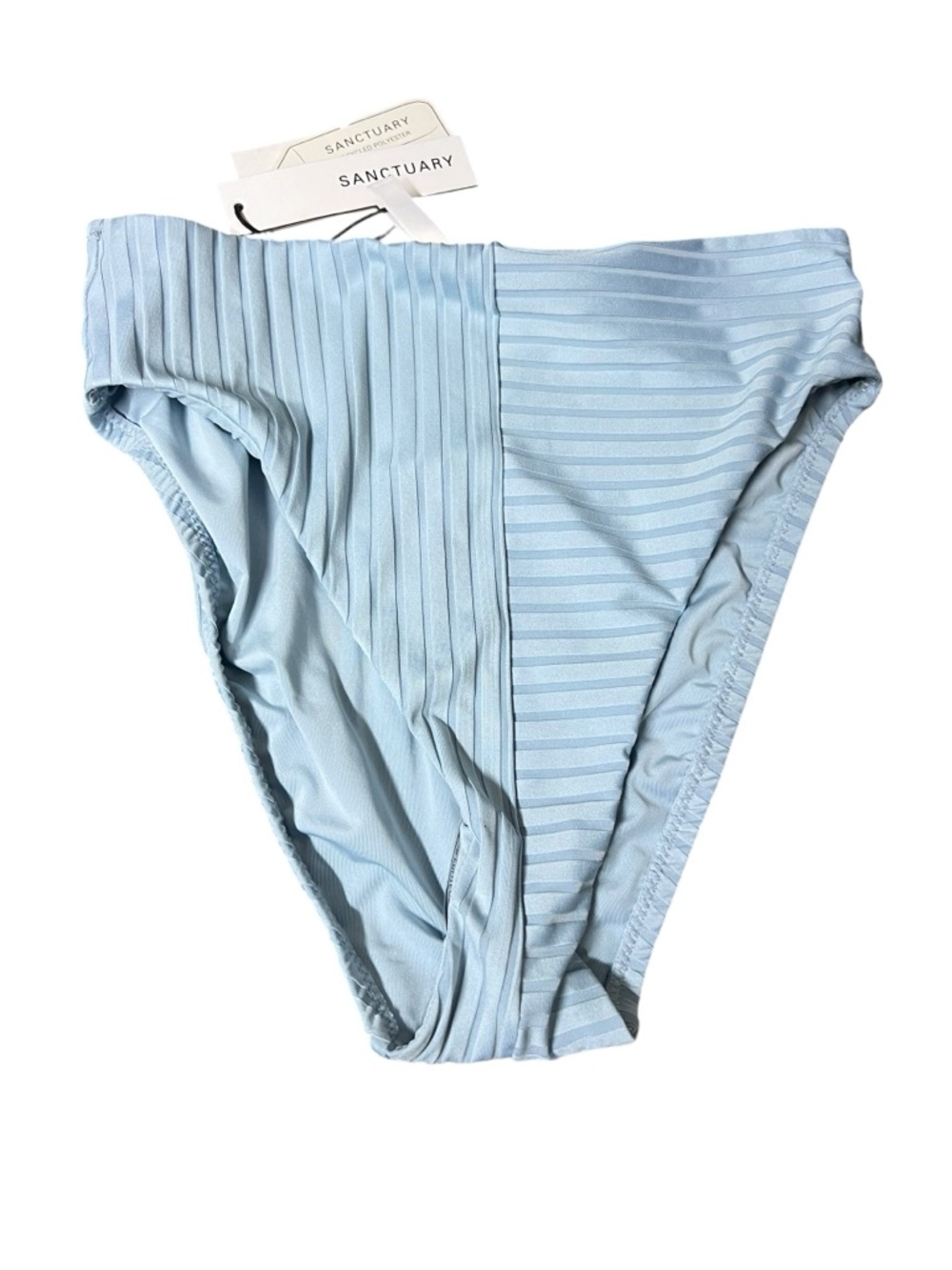 New Sanctuary Light Blue‎ Ribbed High-Cut Swim Bikini Bottoms Bathing Suit
